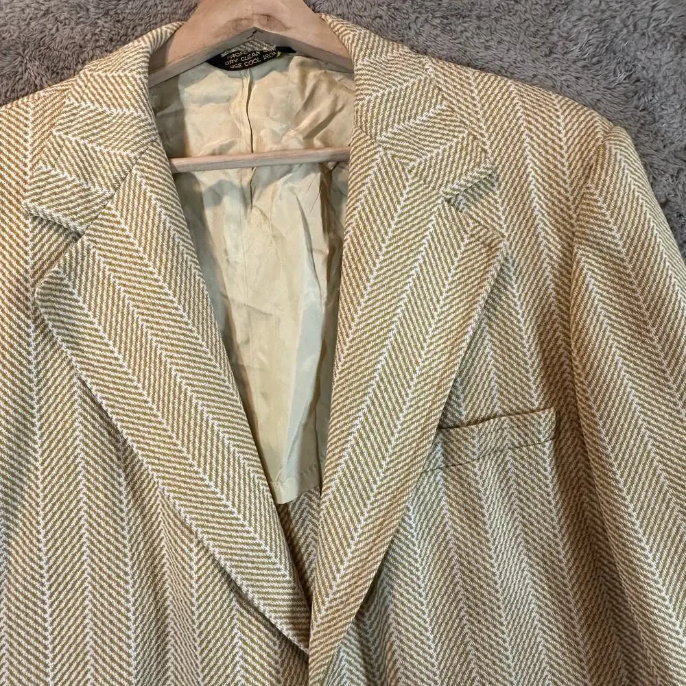 Vintage 70s Anderson L. Blazer Sport Coat Jacket Yellow Herringbone Leisure Suit